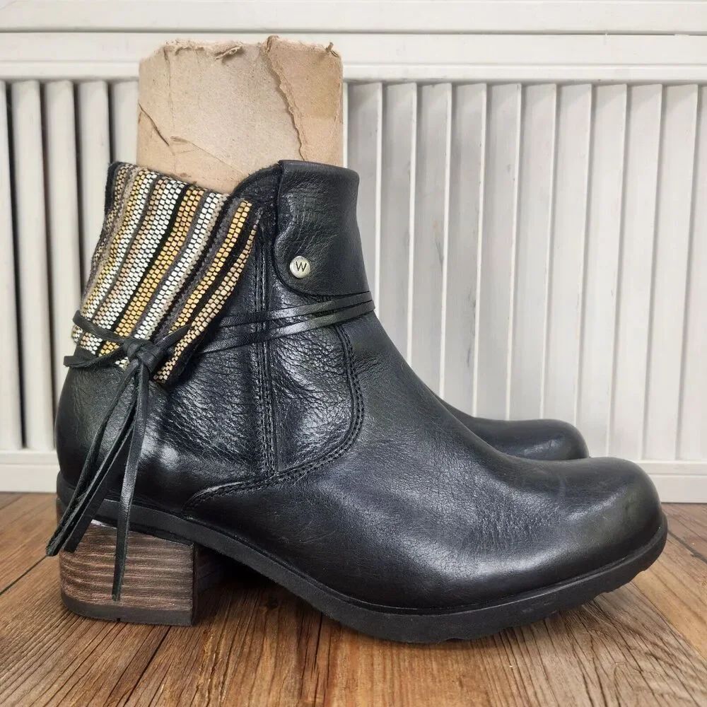 Wolky Edson Booties Women Sz 10 EU 41 Black Leather Block Heel Biker Ankle Boots
